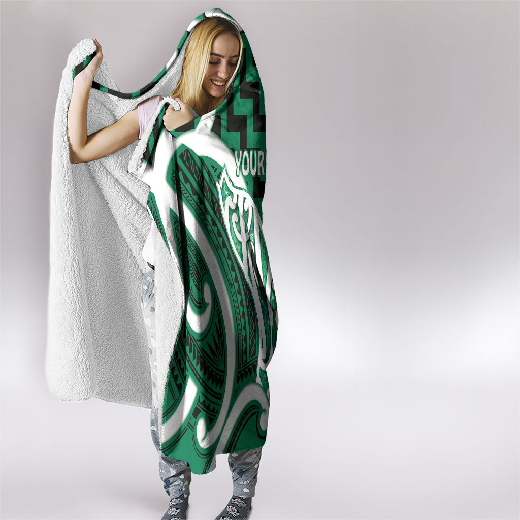 Aotearoa Atua Tangaroa Personalised Hooded Blanket God Of The Sea Maori Whale Tail Green