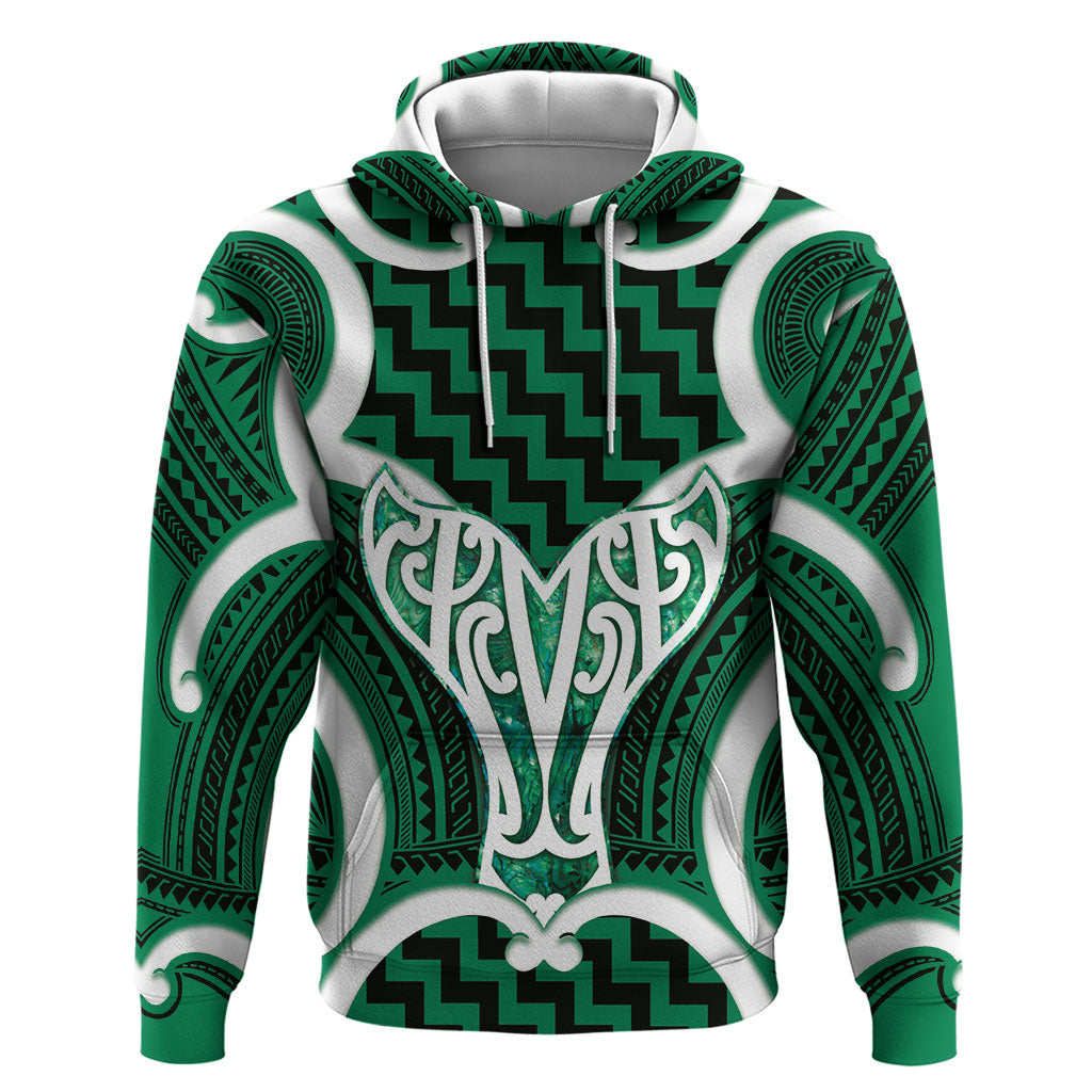 Aotearoa Atua Tangaroa Personalised Hoodie God Of The Sea Maori Whale Tail Green