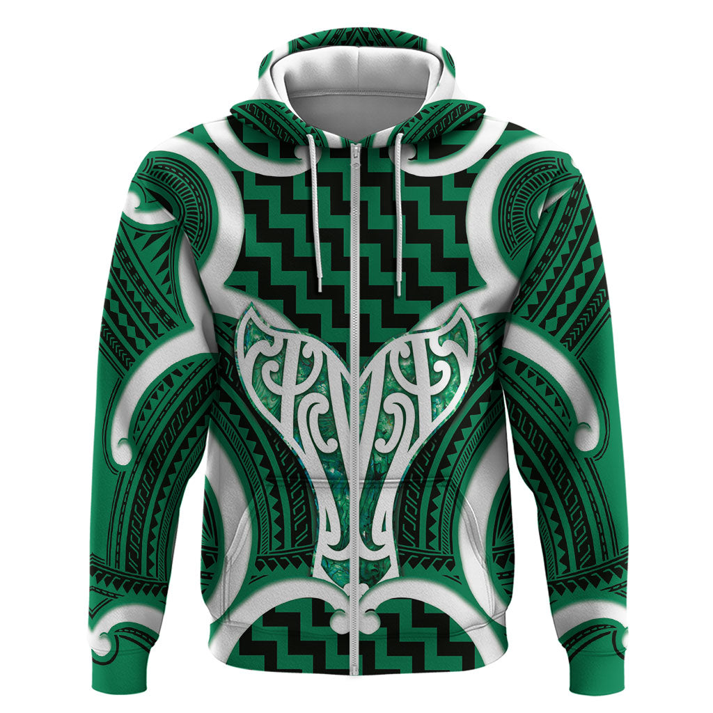Aotearoa Atua Tangaroa Personalised Hoodie God Of The Sea Maori Whale Tail Green
