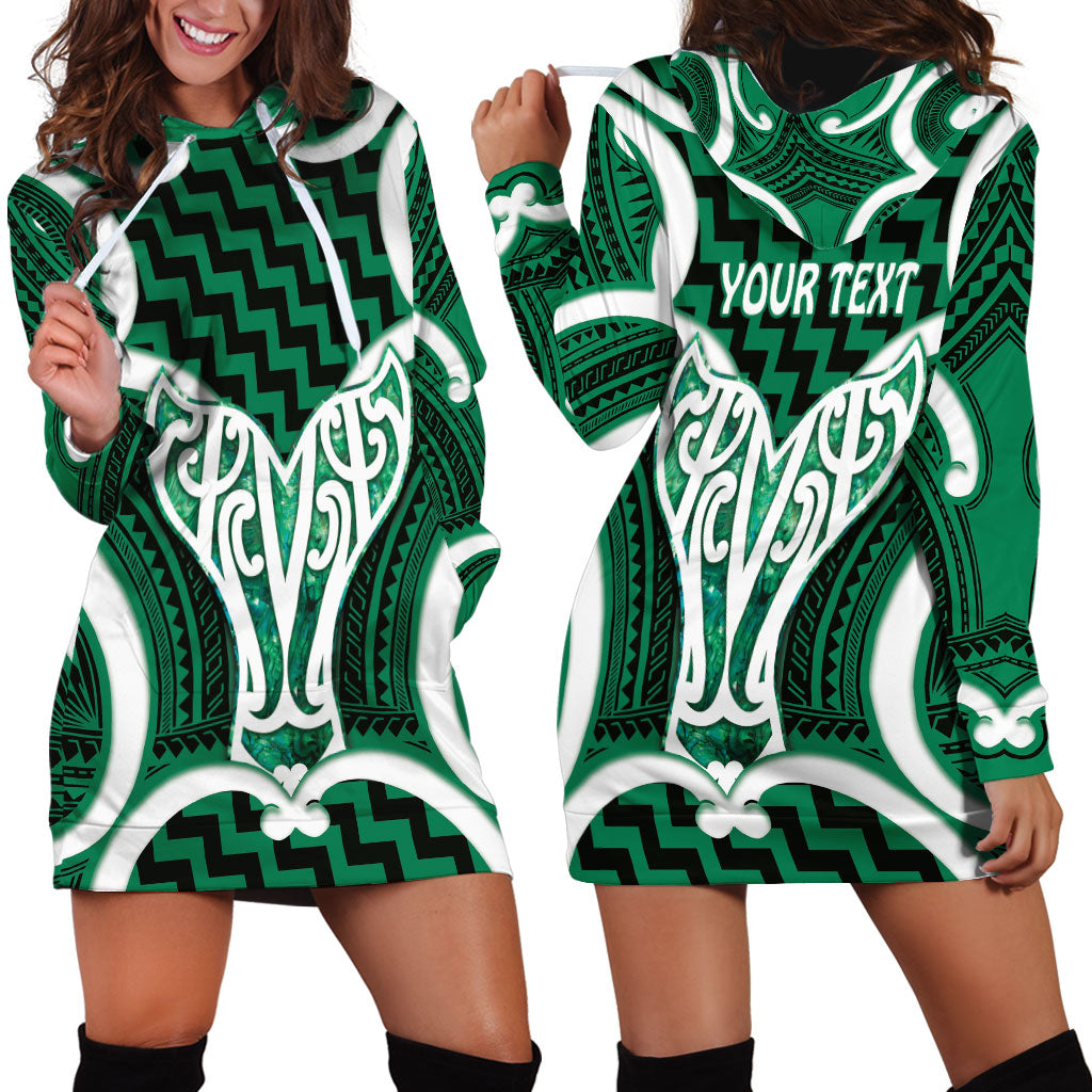 Aotearoa Atua Tangaroa Personalised Hoodie Dress God Of The Sea Maori Whale Tail Green