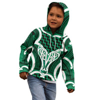 Aotearoa Atua Tangaroa Personalised Kid Hoodie God Of The Sea Maori Whale Tail Green