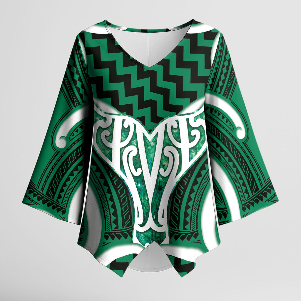 Aotearoa Atua Tangaroa Personalised Kimono Sleeve Blouse God Of The Sea Maori Whale Tail Green