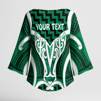 Aotearoa Atua Tangaroa Personalised Kimono Sleeve Blouse God Of The Sea Maori Whale Tail Green