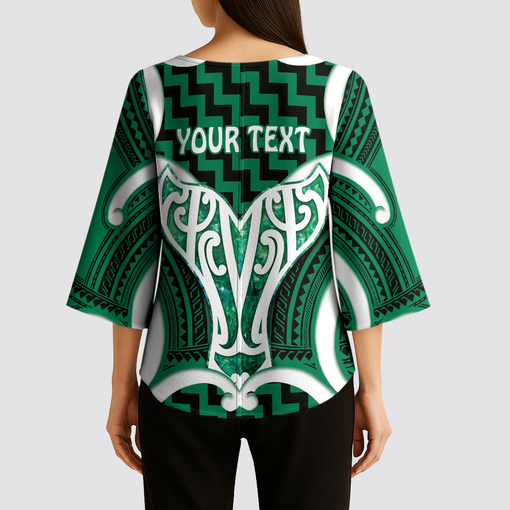 Aotearoa Atua Tangaroa Personalised Kimono Sleeve Blouse God Of The Sea Maori Whale Tail Green