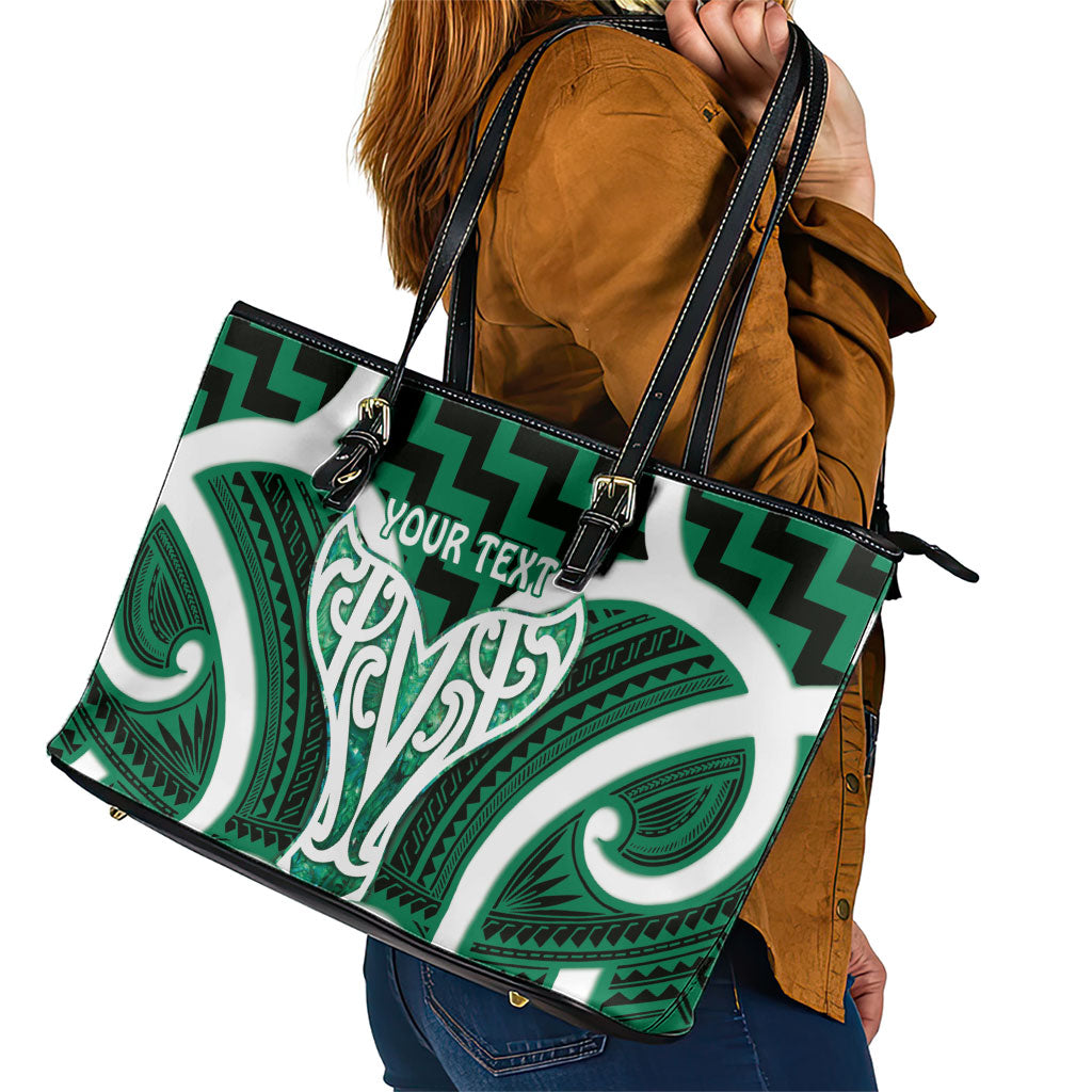 Aotearoa Atua Tangaroa Personalised Leather Tote Bag God Of The Sea Maori Whale Tail Green
