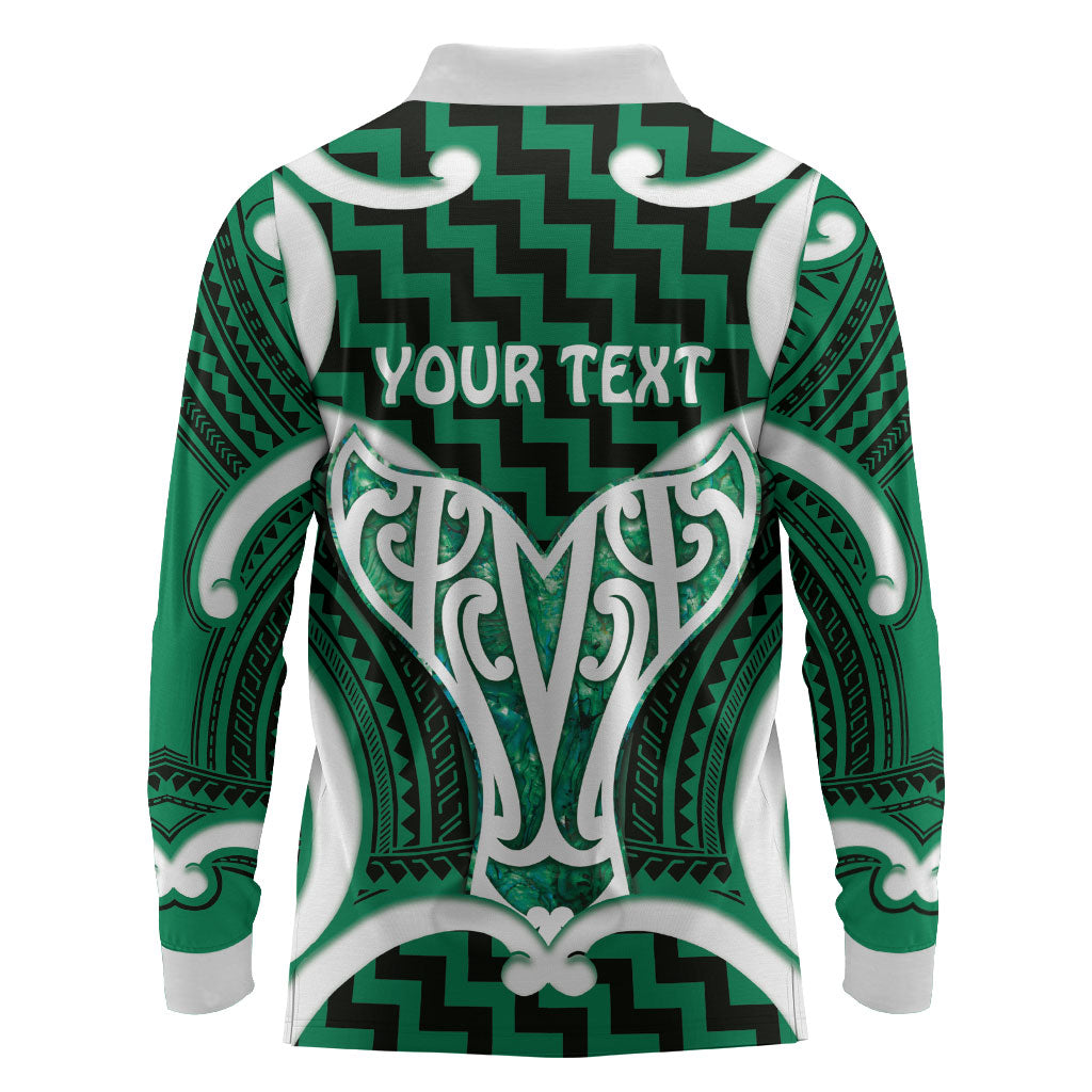 Aotearoa Atua Tangaroa Personalised Long Sleeve Polo Shirt God Of The Sea Maori Whale Tail Green