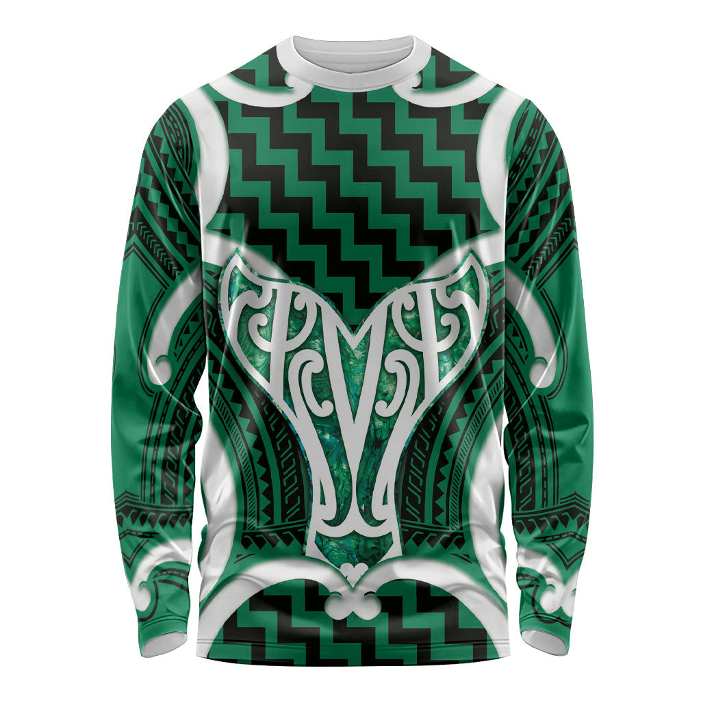 Aotearoa Atua Tangaroa Personalised Long Sleeve Shirt God Of The Sea Maori Whale Tail Green