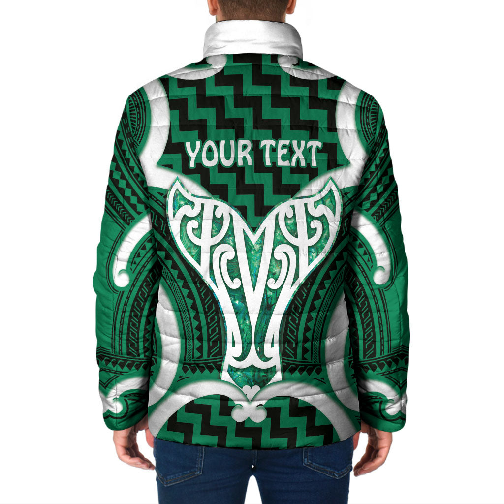 Aotearoa Atua Tangaroa Personalised Padded Jacket God Of The Sea Maori Whale Tail Green