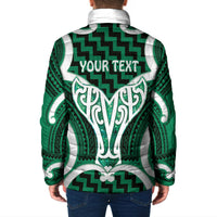 Aotearoa Atua Tangaroa Personalised Padded Jacket God Of The Sea Maori Whale Tail Green