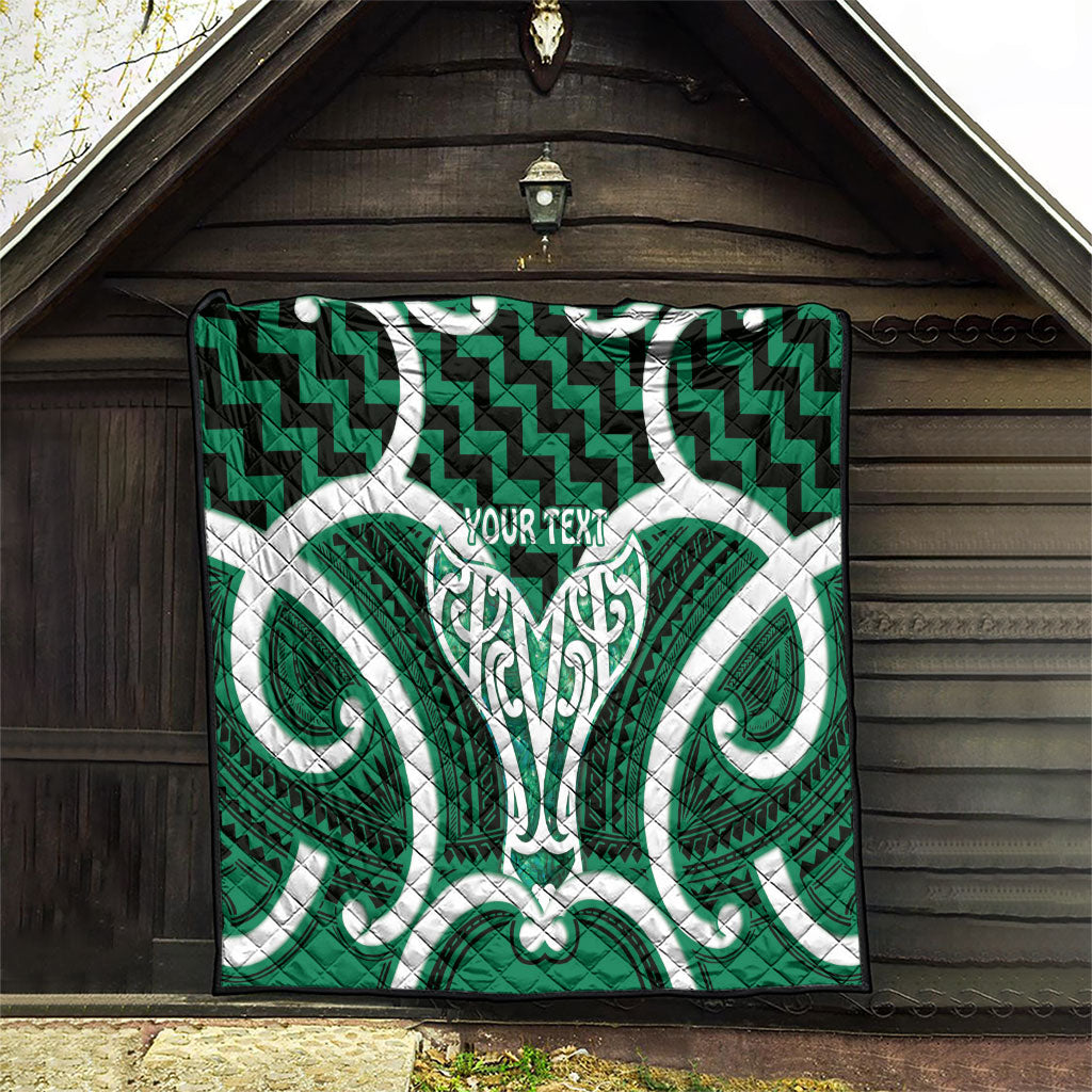 Aotearoa Atua Tangaroa Personalised Quilt God Of The Sea Maori Whale Tail Green