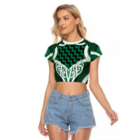 Aotearoa Atua Tangaroa Personalised Raglan Cropped T Shirt God Of The Sea Maori Whale Tail Green