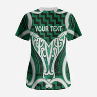 Aotearoa Atua Tangaroa Personalised Scrub Top God Of The Sea Maori Whale Tail Green