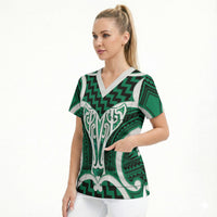 Aotearoa Atua Tangaroa Personalised Scrub Top God Of The Sea Maori Whale Tail Green