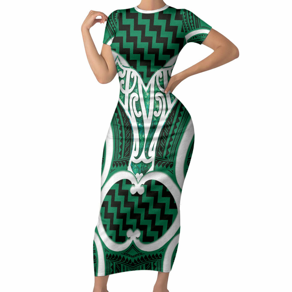 Aotearoa Atua Tangaroa Personalised Short Sleeve Bodycon Dress God Of The Sea Maori Whale Tail Green