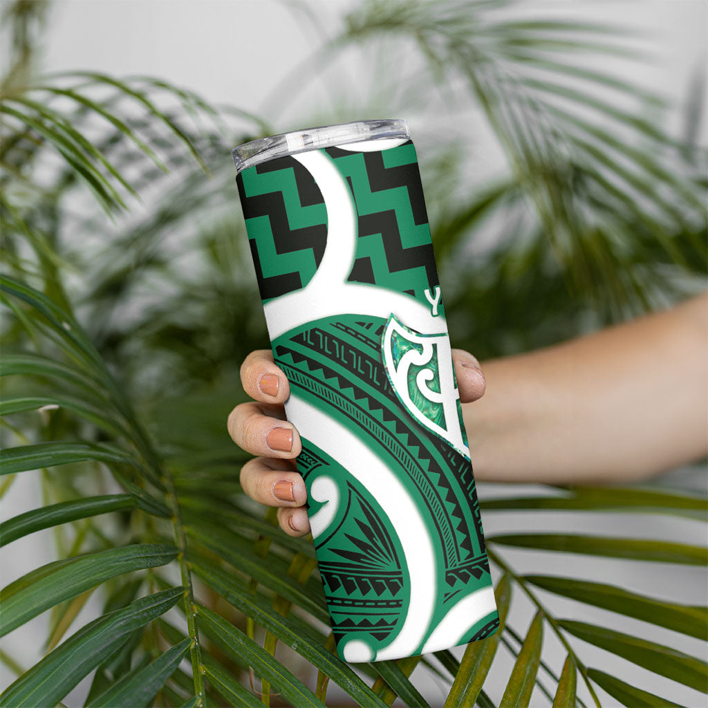 Aotearoa Atua Tangaroa Personalised Skinny Tumbler God Of The Sea Maori Whale Tail Green