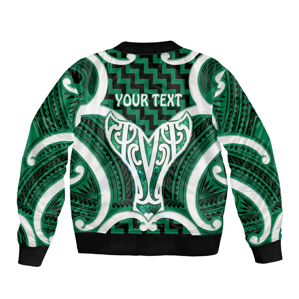 Aotearoa Atua Tangaroa Personalised Sleeve Zip Bomber Jacket God Of The Sea Maori Whale Tail Green