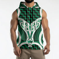 Aotearoa Atua Tangaroa Personalised Sleeveless Hoodie God Of The Sea Maori Whale Tail Green