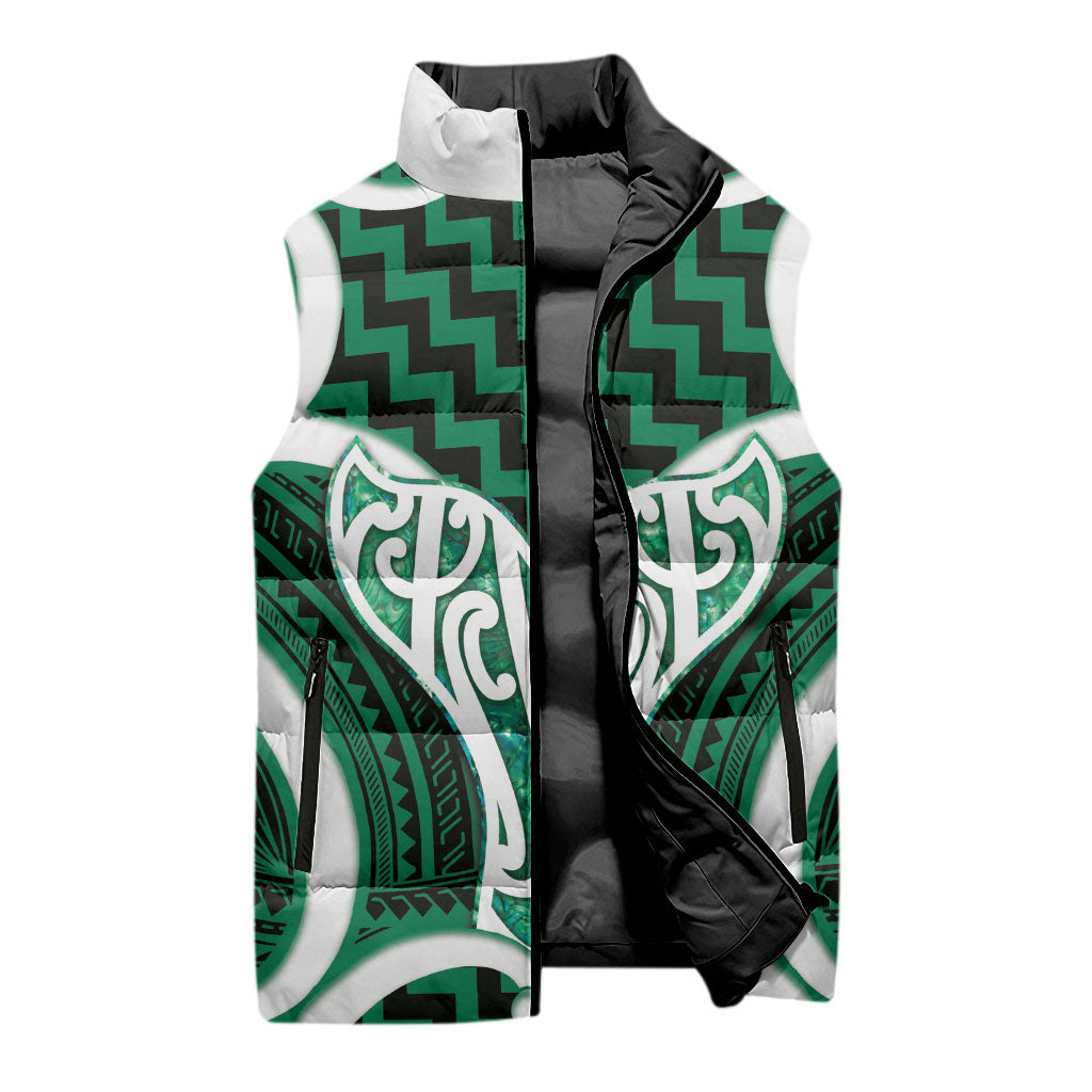 Aotearoa Atua Tangaroa Personalised Sleeveless Puffer Jacket God Of The Sea Maori Whale Tail Green