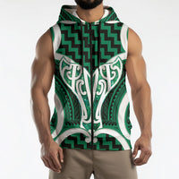 Aotearoa Atua Tangaroa Personalised Sleeveless Zip Hoodie God Of The Sea Maori Whale Tail Green