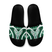 Aotearoa Atua Tangaroa Personalised Slide Sandals God Of The Sea Maori Whale Tail Green