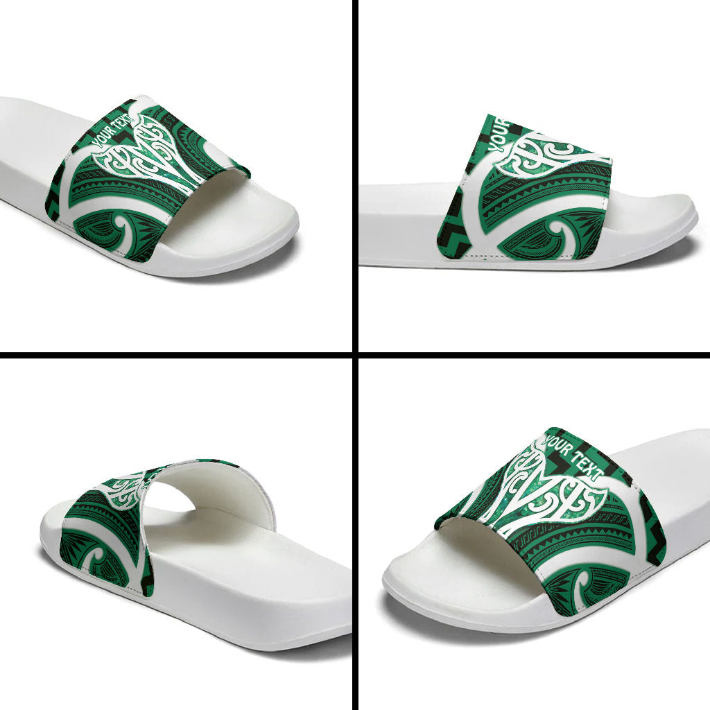 Aotearoa Atua Tangaroa Personalised Slide Sandals God Of The Sea Maori Whale Tail Green
