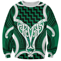Aotearoa Atua Tangaroa Personalised Sweatshirt God Of The Sea Maori Whale Tail Green
