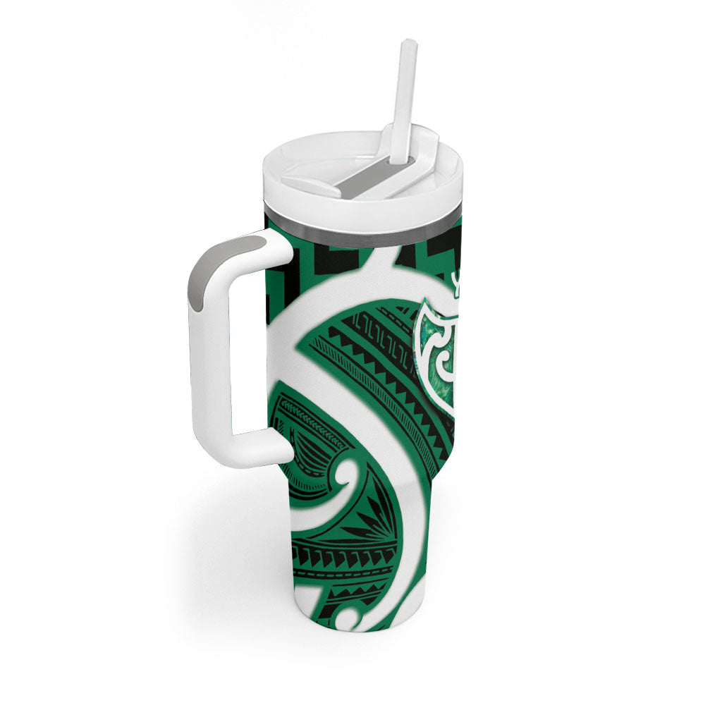 Aotearoa Atua Tangaroa Personalised Tumbler With Handle God Of The Sea Maori Whale Tail Green