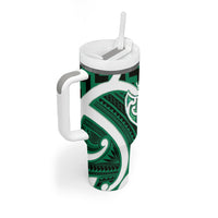 Aotearoa Atua Tangaroa Personalised Tumbler With Handle God Of The Sea Maori Whale Tail Green