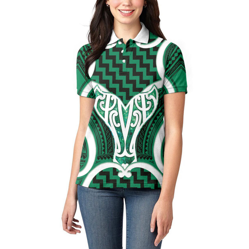 Aotearoa Atua Tangaroa Personalised Women Polo Shirt God Of The Sea Maori Whale Tail Green
