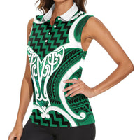 Aotearoa Atua Tangaroa Personalised Women Sleeveless Polo Shirt God Of The Sea Maori Whale Tail Green