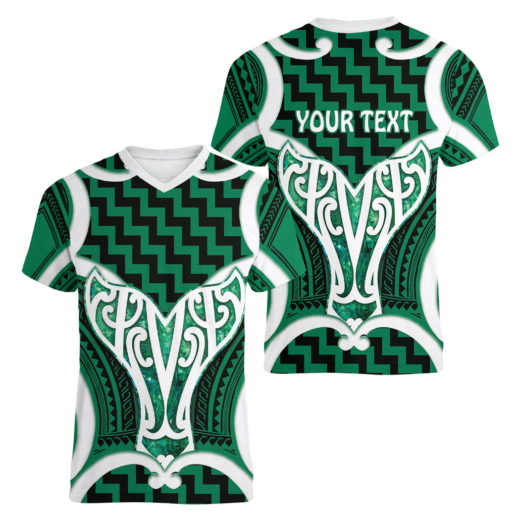 Aotearoa Atua Tangaroa Personalised Women V-Neck T-Shirt God Of The Sea Maori Whale Tail Green