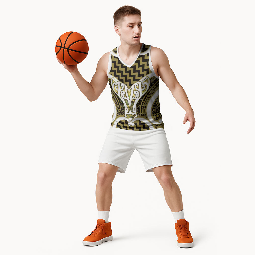 Aotearoa Atua Tangaroa Personalised Basketball Jersey God Of The Sea Maori Whale Tail Yellow