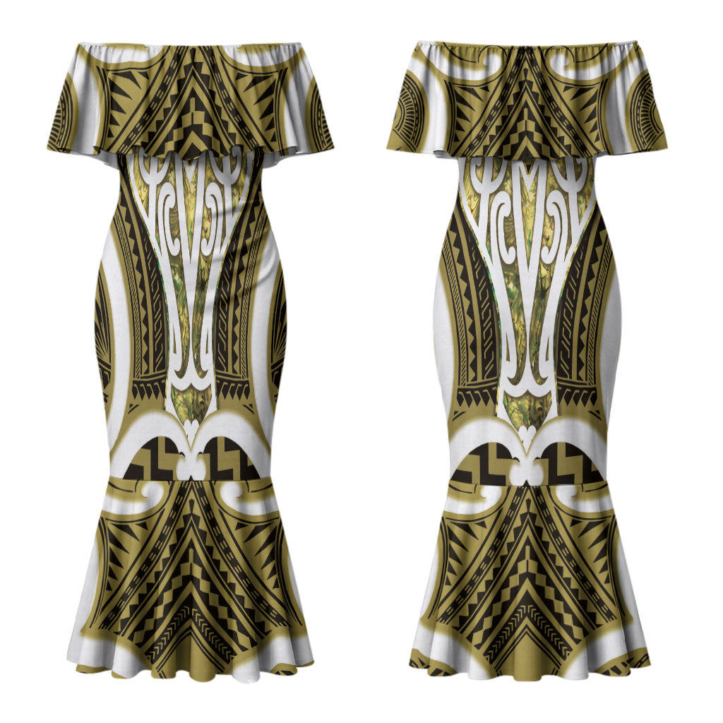 Aotearoa Atua Tangaroa Personalised Couples Matching Mermaid Dress and Hawaiian Shirt God Of The Sea Maori Whale Tail Yellow
