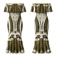 Aotearoa Atua Tangaroa Personalised Couples Matching Mermaid Dress and Hawaiian Shirt God Of The Sea Maori Whale Tail Yellow