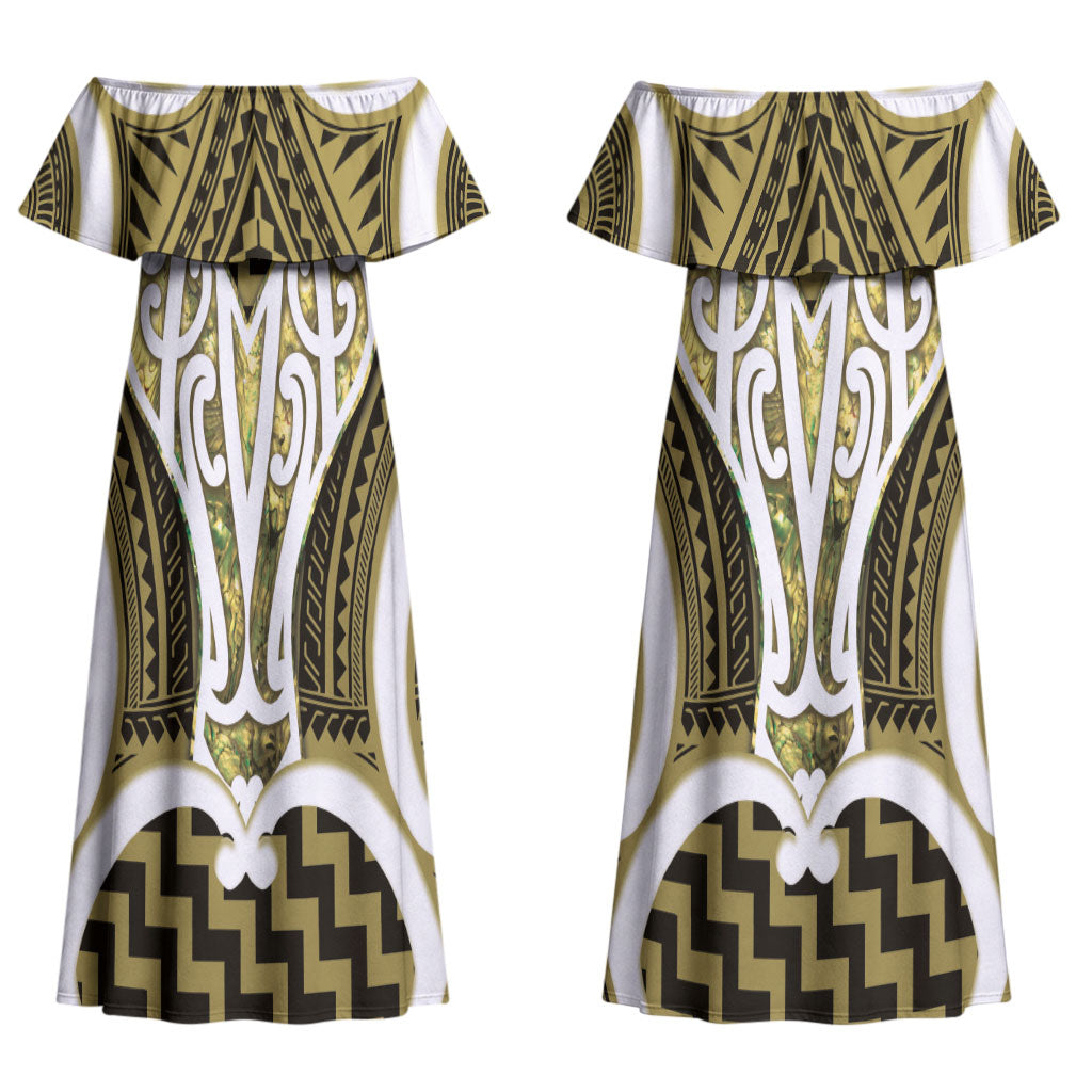 Aotearoa Atua Tangaroa Personalised Couples Matching Off Shoulder Maxi Dress and Hawaiian Shirt God Of The Sea Maori Whale Tail Yellow