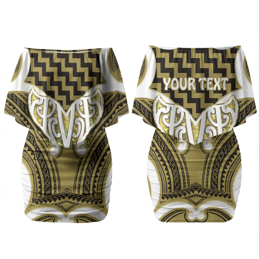 Aotearoa Atua Tangaroa Personalised Couples Matching Off Shoulder Short Dress and Hawaiian Shirt God Of The Sea Maori Whale Tail Yellow