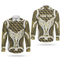 Aotearoa Atua Tangaroa Personalised Couples Matching Puletasi and Long Sleeve Button Shirt God Of The Sea Maori Whale Tail Yellow