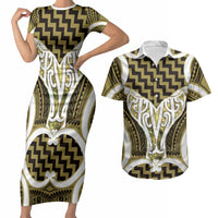 Aotearoa Atua Tangaroa Personalised Couples Matching Short Sleeve Bodycon Dress and Hawaiian Shirt God Of The Sea Maori Whale Tail Yellow