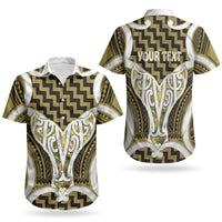 Aotearoa Atua Tangaroa Personalised Couples Matching Short Sleeve Bodycon Dress and Hawaiian Shirt God Of The Sea Maori Whale Tail Yellow