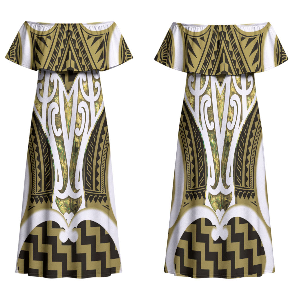 Aotearoa Atua Tangaroa Personalised Family Matching Off Shoulder Maxi Dress and Hawaiian Shirt God Of The Sea Maori Whale Tail Yellow