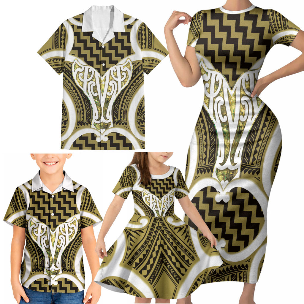 Aotearoa Atua Tangaroa Personalised Family Matching Short Sleeve Bodycon Dress and Hawaiian Shirt God Of The Sea Maori Whale Tail Yellow