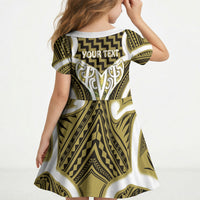 Aotearoa Atua Tangaroa Personalised Kid Short Sleeve Dress God Of The Sea Maori Whale Tail Yellow