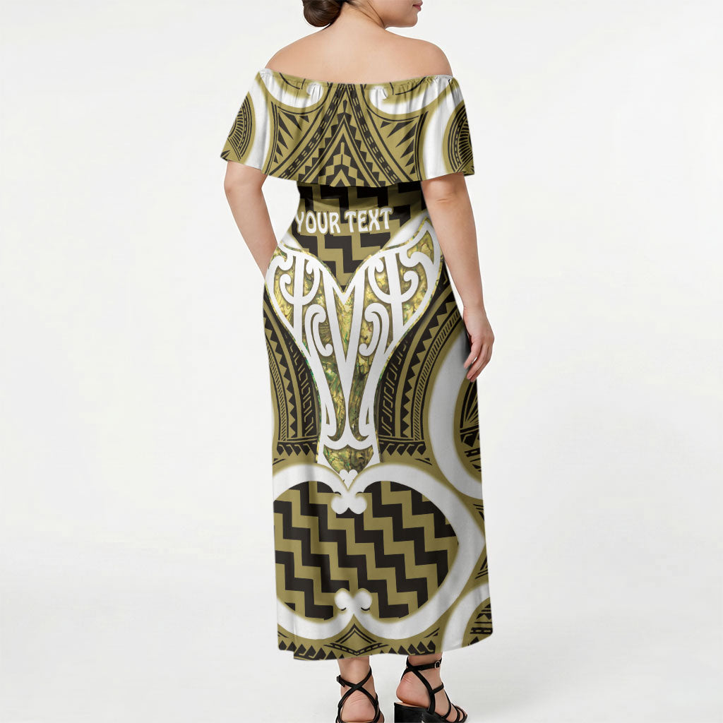Aotearoa Atua Tangaroa Personalised Off Shoulder Maxi Dress God Of The Sea Maori Whale Tail Yellow