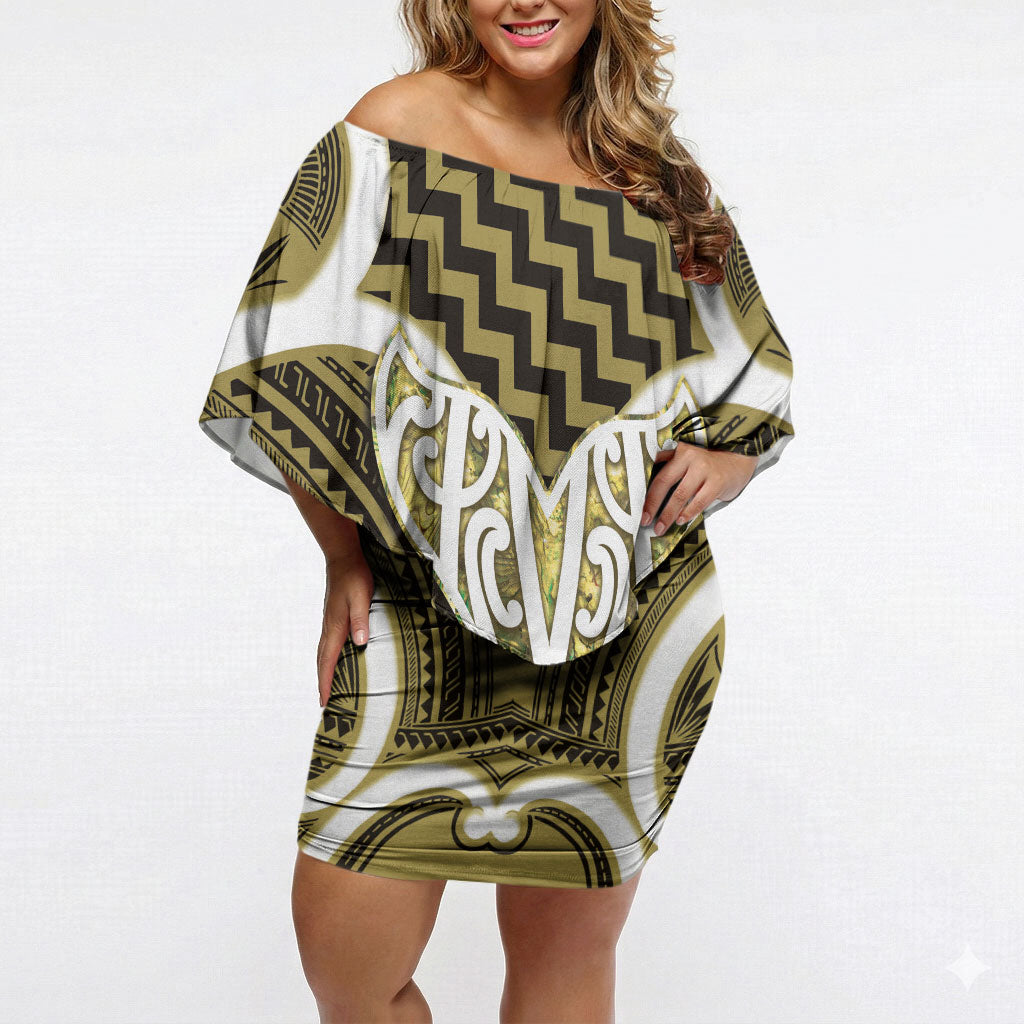 Aotearoa Atua Tangaroa Personalised Off Shoulder Short Dress God Of The Sea Maori Whale Tail Yellow
