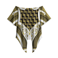 Aotearoa Atua Tangaroa Personalised Off Shoulder Wrap Waist Top God Of The Sea Maori Whale Tail Yellow
