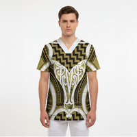 Aotearoa Atua Tangaroa Personalised Scrub Top God Of The Sea Maori Whale Tail Yellow