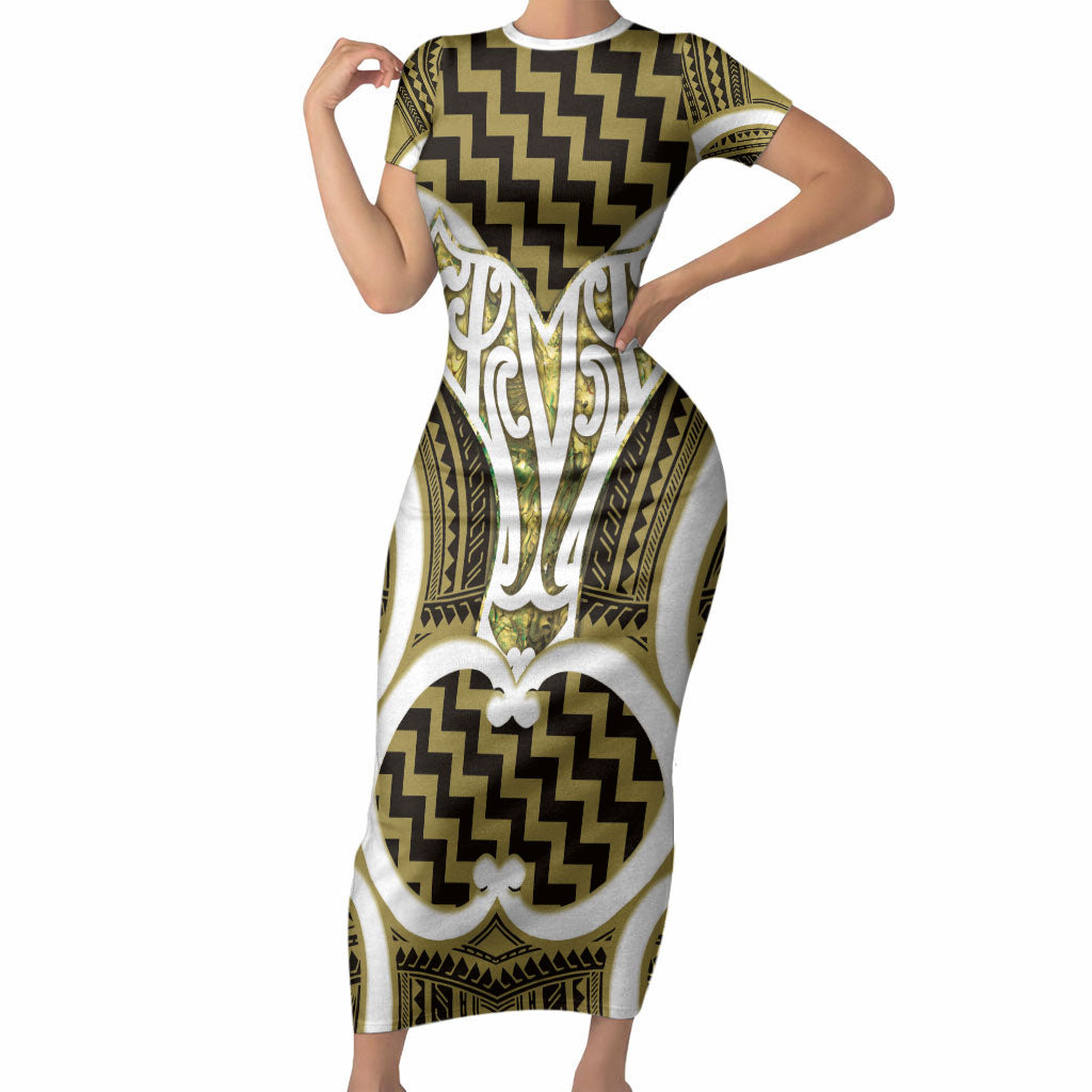 Aotearoa Atua Tangaroa Personalised Short Sleeve Bodycon Dress God Of The Sea Maori Whale Tail Yellow