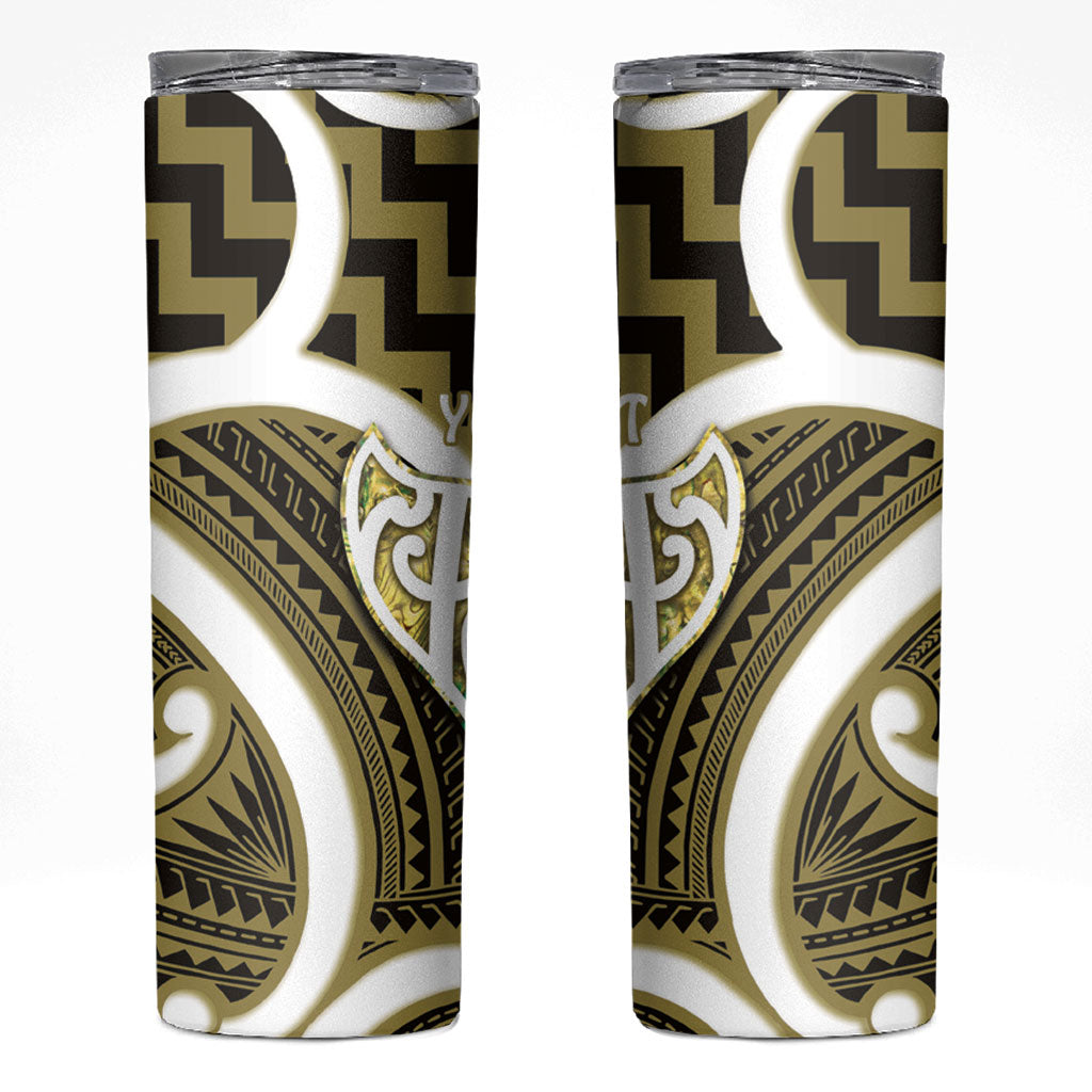 Aotearoa Atua Tangaroa Personalised Skinny Tumbler God Of The Sea Maori Whale Tail Yellow