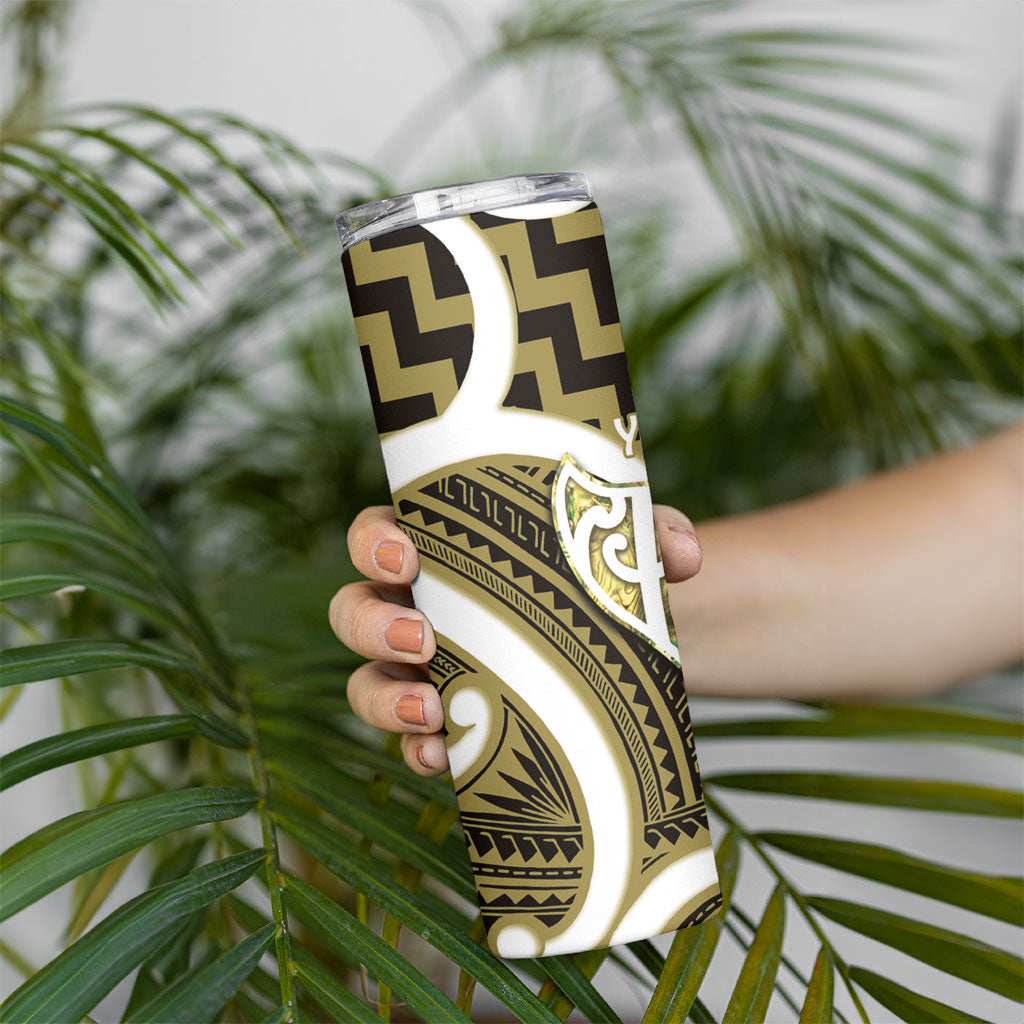 Aotearoa Atua Tangaroa Personalised Skinny Tumbler God Of The Sea Maori Whale Tail Yellow
