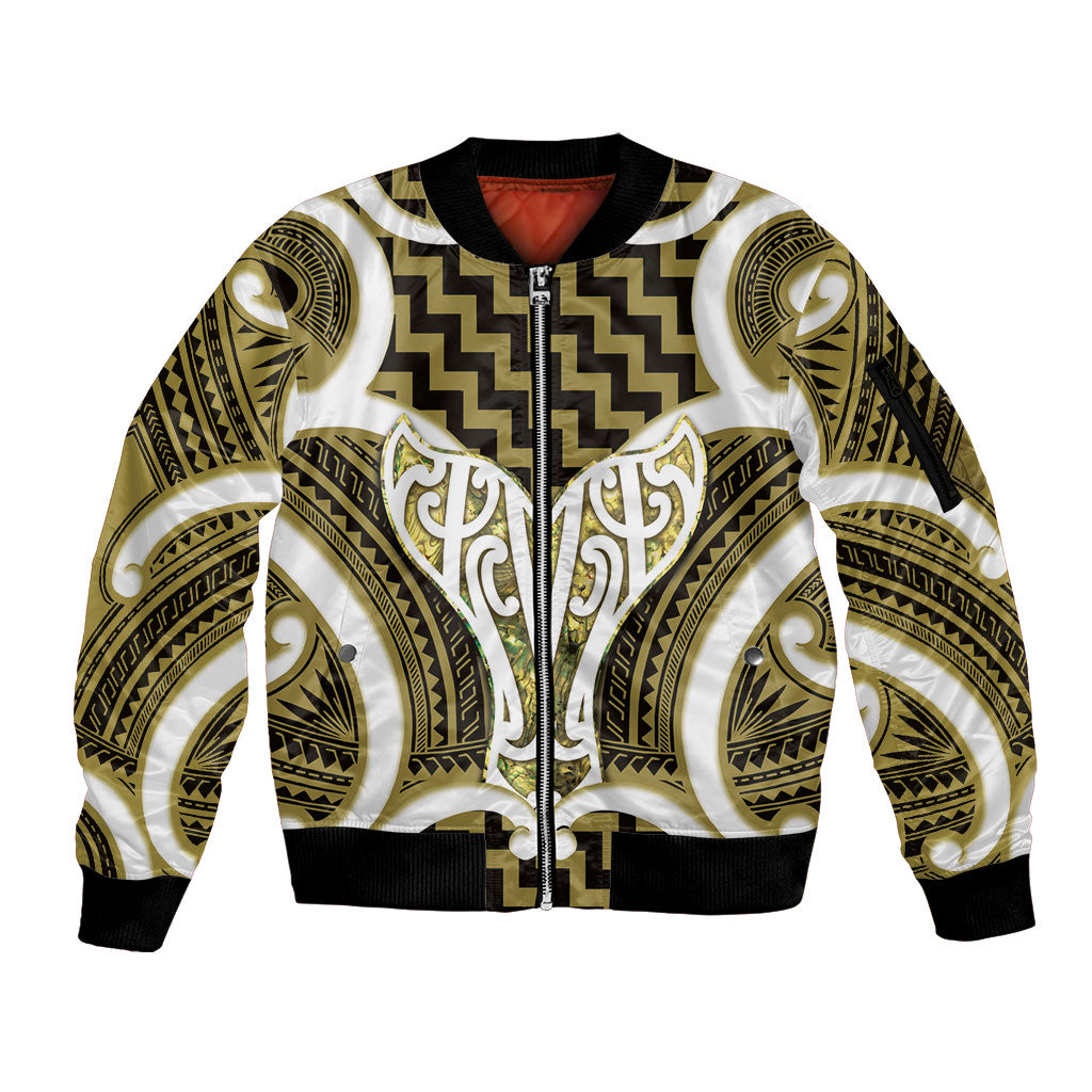 Aotearoa Atua Tangaroa Personalised Sleeve Zip Bomber Jacket God Of The Sea Maori Whale Tail Yellow